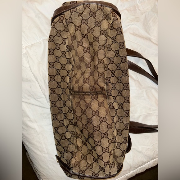 Used Vintage Gucci purse. Brown and tan web design. - Picture 8 of 14